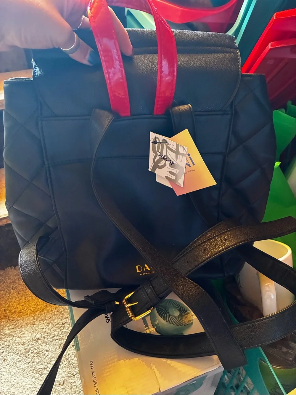 Black Quilted Tote with red Polka Dot Bow Accent